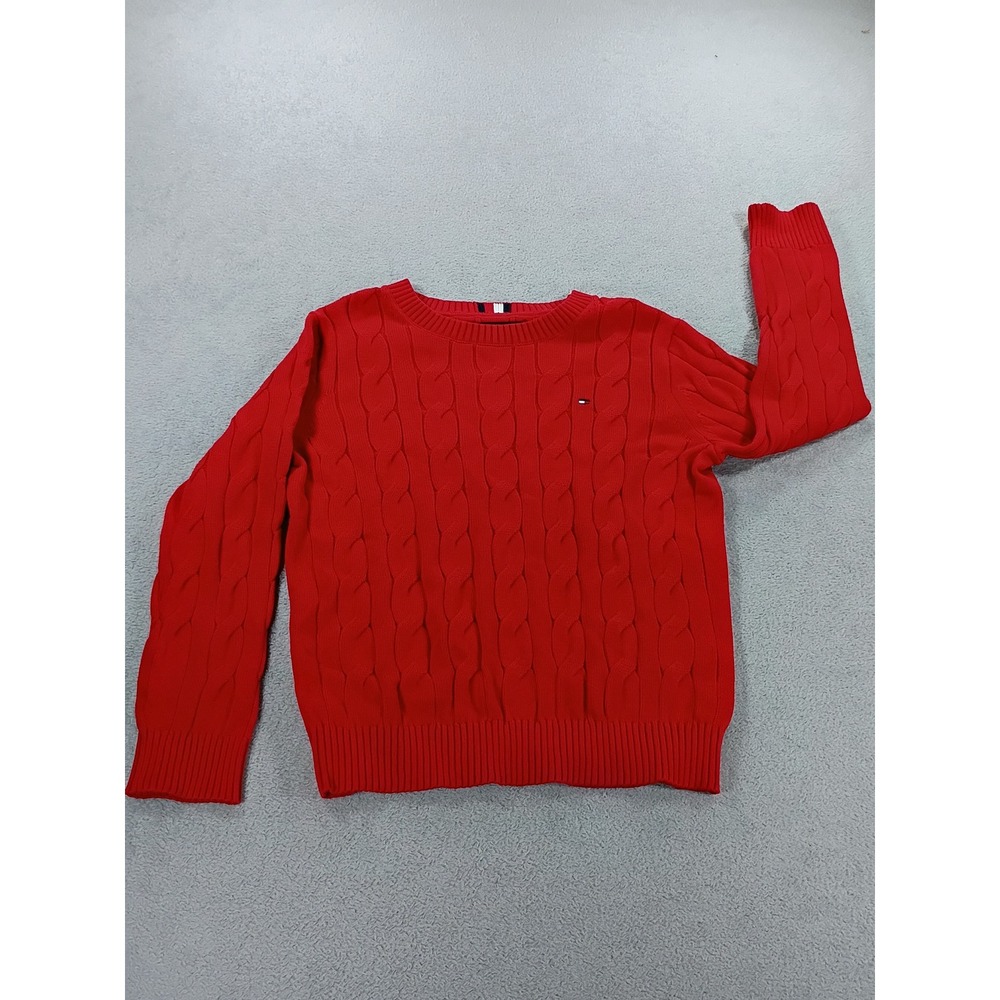 Tommy Hilfiger Kids Cable Knit Sweater Red S/P 6-7 Classic Logo